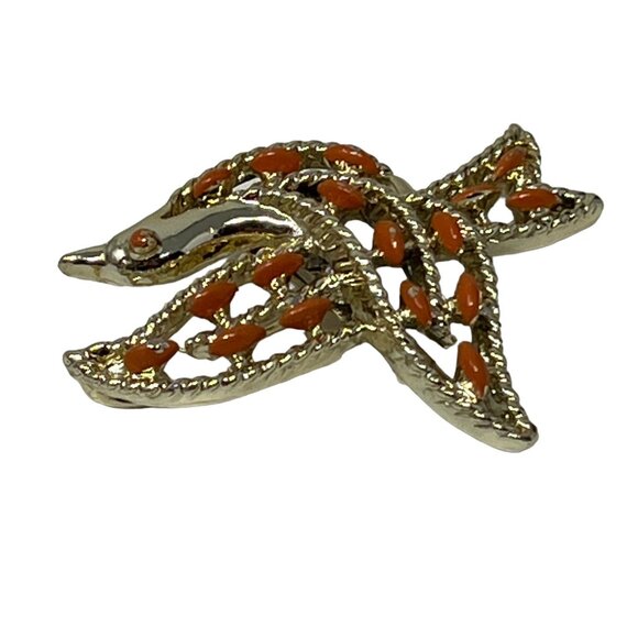 Gerrys Dove Brooch Pendant Gold Tone Orange Beads Vintage Open Work Bird Pin - Picture 4 of 7